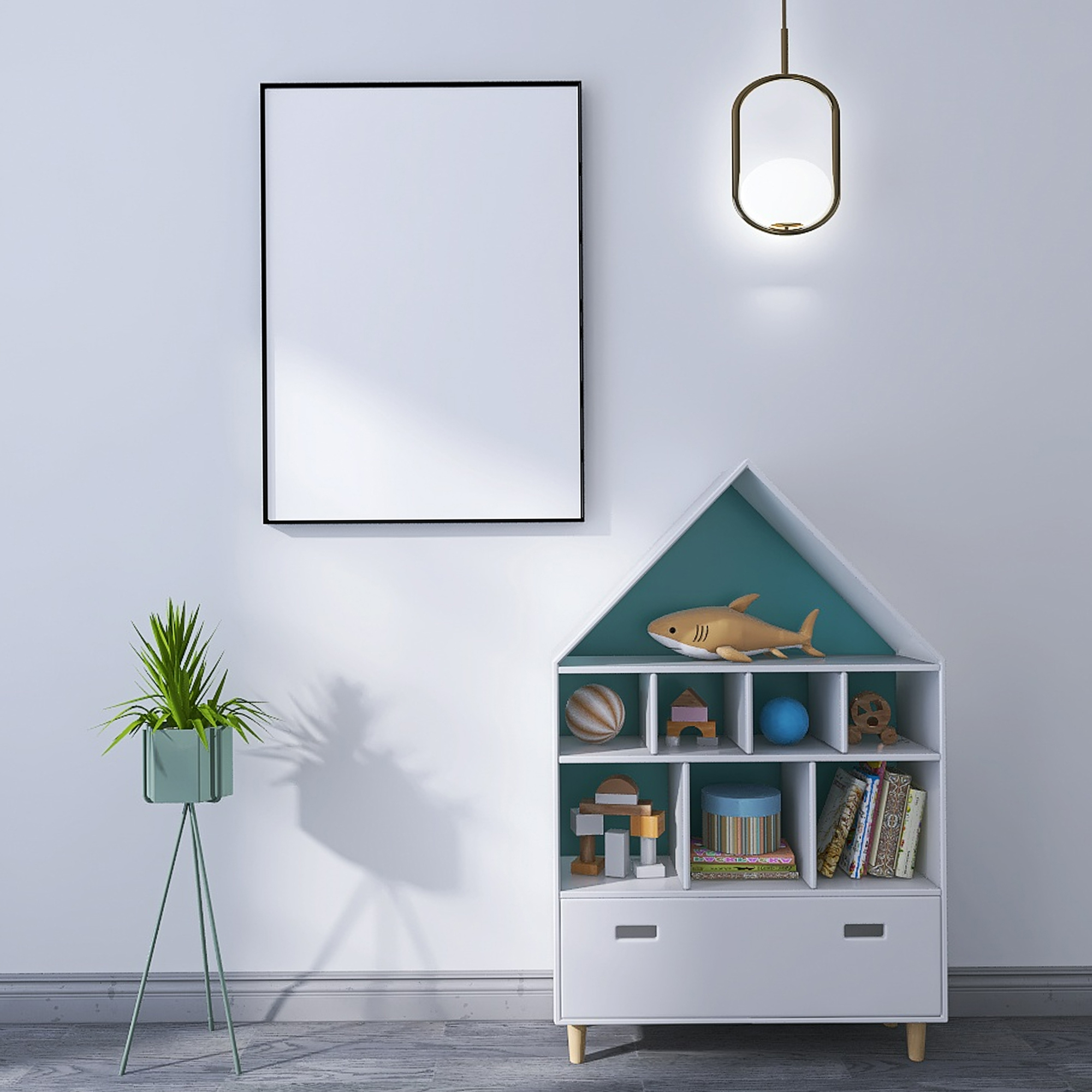 blank-photo-frame-mockup-minimal-kids-room-interior-design-with-kids-storage-cabinet